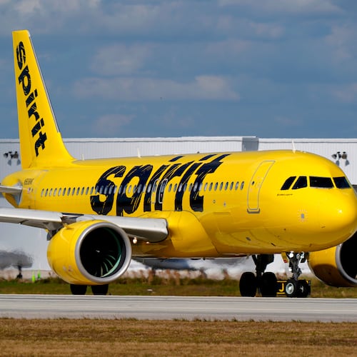 FILE - A Spirit Airlines Airbus A320 prepares to take off from Fort Lauderdale-Hollywood International Airport, Jan. 19, 2021, in Fort Lauderdale, Fla. (AP Photo/Wilfredo Lee, File)