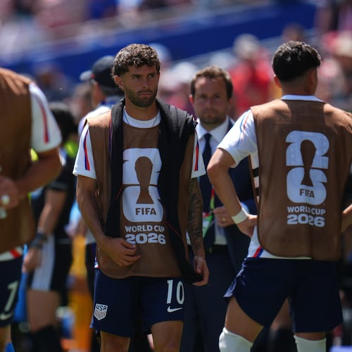 United States' Christian Pulisic (10) during the World Cup Group D soccer match between the United States and Australia in Seattle, Friday, June 19, 2026. (AP Photo/Manu Fernandez)