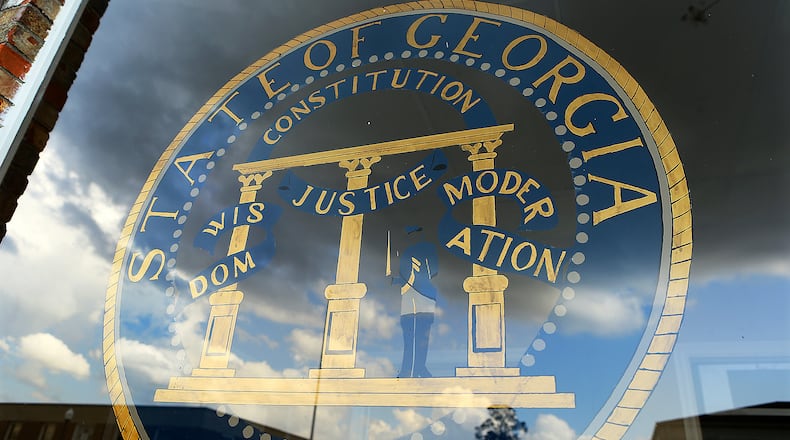 A handpainted State of Georgia seal. (Curtis Compton / ccompton@ajc.com / March 2015)