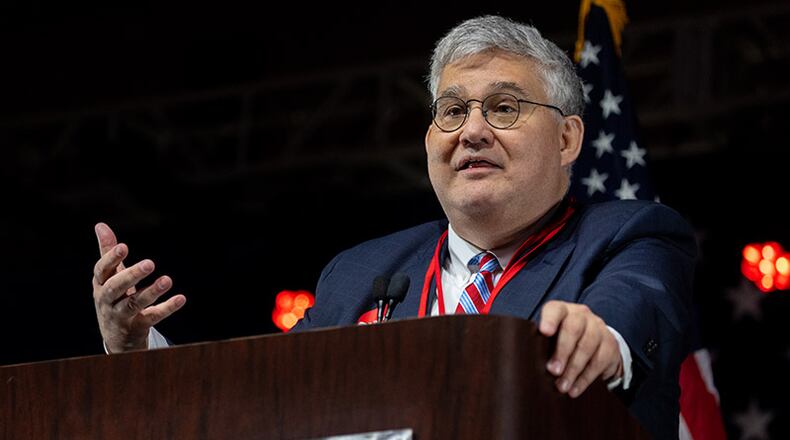 Chairman David Shafer speaks at the Georgia GOP State Convention in Jekyll Island, Georgia on June 5th, 2021. Nathan Posner for the Atlanta-Journal-Constitution