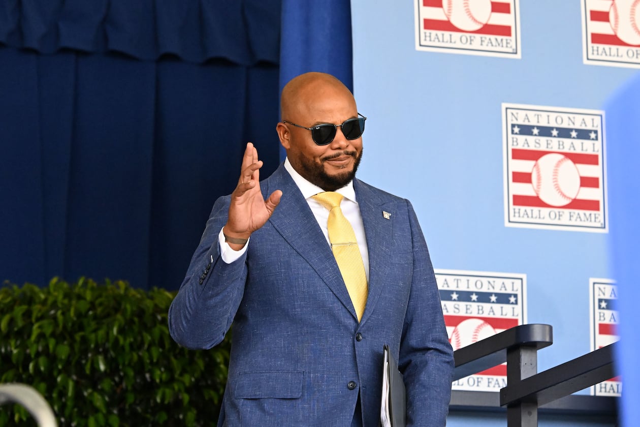 Andruw Jones is introduced during the 2026 National Baseball Hall of Fame induction ceremony Sunday, July 26, 2026, in Cooperstown, N.Y. (Hyosub Shin/AJC)