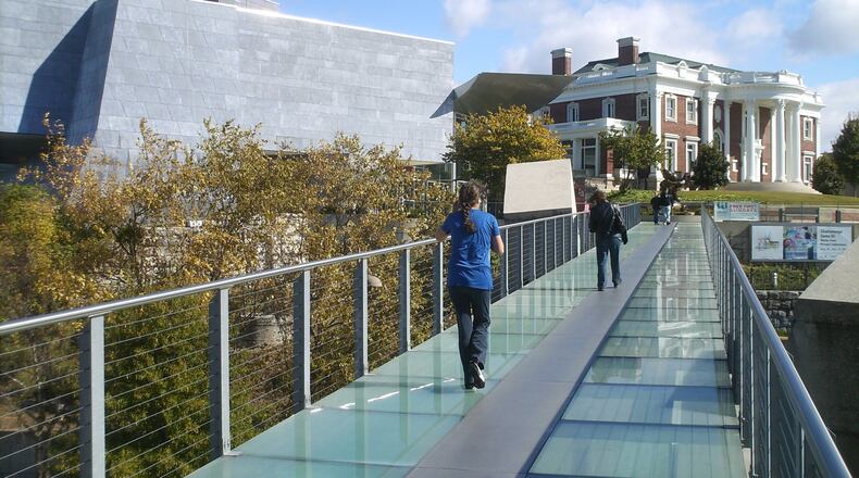 A glass walkway connects downtown to the Hunter Museum of American Art and the charming Bluff View Art District in Chattanooga. Contributed by Blake Guthrie