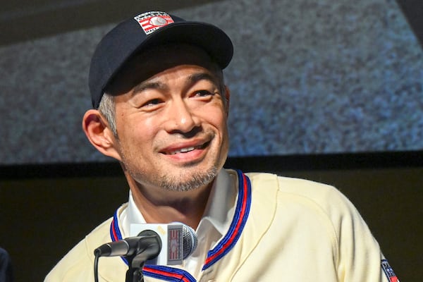 FILE - Newly elected Baseball Hall of Fame inductee Ichiro Suzuki talks to reporters during a news conference Thursday, Jan. 23, 2025, in Cooperstown, N.Y. (AP Photo/Hans Pennink, File)