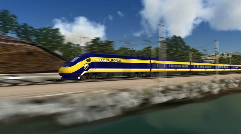 FILE -This undated file photo provided by the California High Speed Rail Authority shows an artist's rendering of a high-speed train traveling along the California coast. A new poll finds California voters are experiencing buyers' remorse over a proposed $68-billion bullet train project. The USC Dornsife/Los Angeles Times survey finds 55 percent of voters want the ambitious high-speed rail bond issue that was approved in 2008 placed back on the ballot  and 59 percent say they now would vote against it. (AP Photo/California High Speed Rail Authority) AJC file