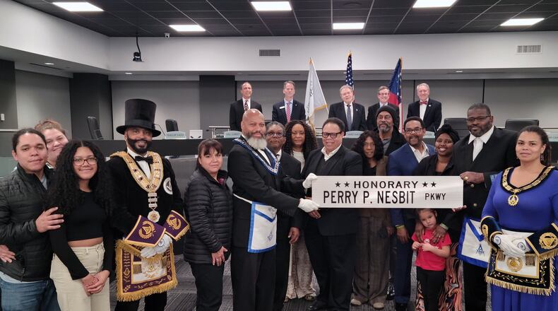 Peachtree Corners recently passed a resolution recognizing Perry P. Nesbit. With the resolution, the segment of Peachtree Corners Circle will now be known honorarily as Perry P. Nesbit Parkway. COURTESY CITYOF PEACHTREE CORNERS