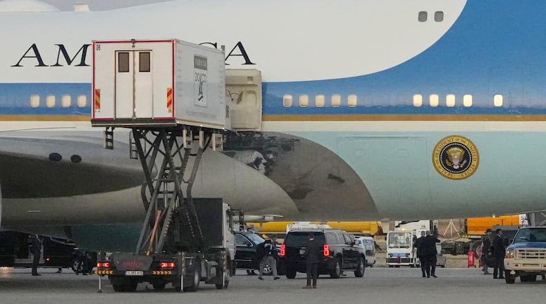 A catering truck is parked at Air Force One on the tarmac as the motorcade carrying U.S. President Donald Trump arrives to depart following the NATO summit at Ankara International Airport in Ankara, Turkey, Wednesday, July 8, 2026. (AP Photo/Alex Brandon)