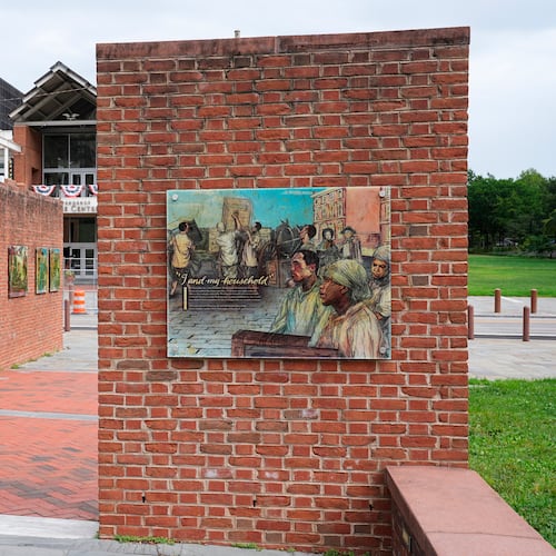 FILE - An informational panel is seen at President's House Site Aug. 19, 2025, in Philadelphia. (AP Photo/Matt Rourke)