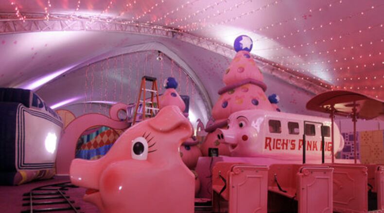 Priscilla the Pink Pig is once again leading her holiday train for 2013, under a tent at Macy's Lenox Square in Buckhead.