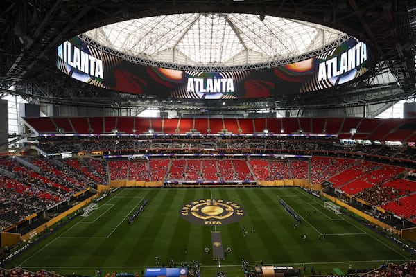 Mercedes-Benz Stadium shortly before Monday's Club World Cup match between LAFC and Chelsea.