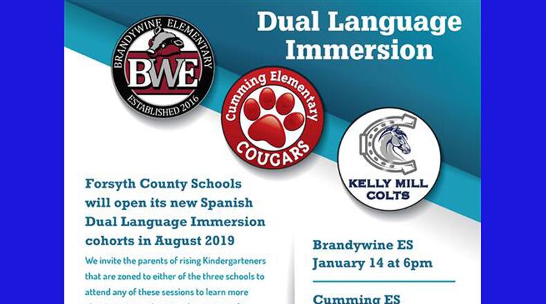 Upcoming meetings will explain the Spanish Dual Language Immersion program available to rising kindergartners at three Forsyth County elementary schools. FORSYTH COUNTY SCHOOL DISTRICT