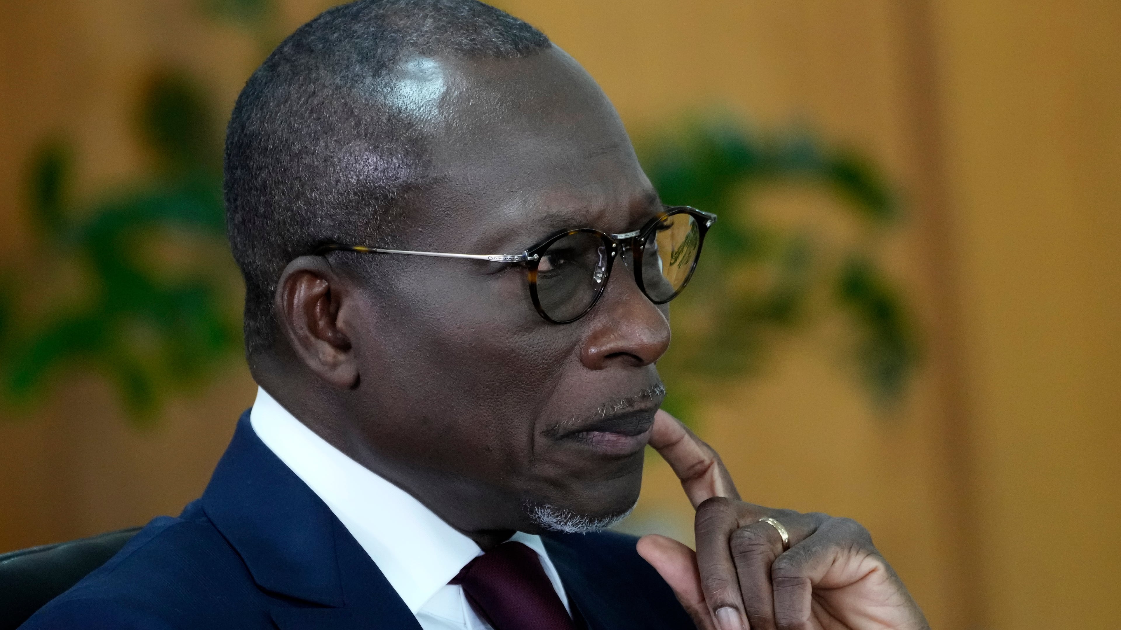 FILE - Benin's President Patrice Talon attends a meeting with Brazilian President Luiz Inacio Lula da Silva at Planalto presidential palace in Brasilia, Brazil, on May 23, 2024. (AP Photo/Eraldo Peres, File)