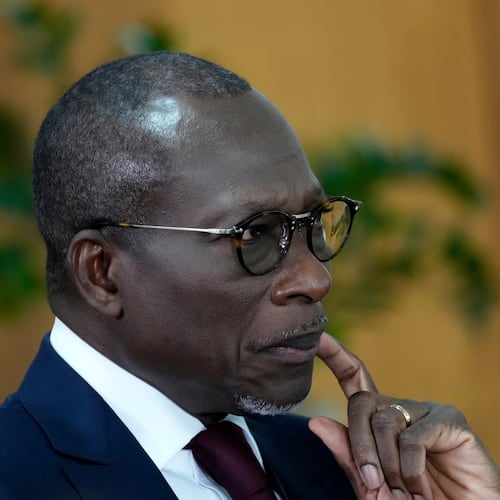 FILE - Benin's President Patrice Talon attends a meeting with Brazilian President Luiz Inacio Lula da Silva at Planalto presidential palace in Brasilia, Brazil, on May 23, 2024. (AP Photo/Eraldo Peres, File)