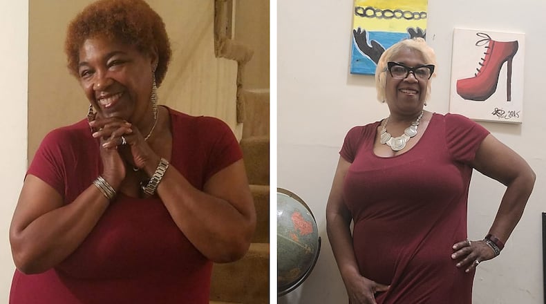 In the photo on the left, taken in April 2019, Jacqueline Poe-Ferguson weighed 232 pounds. In the photo on the right, taken in July, she weighed 198 pounds. (Photos contributed by Jacqueline Poe-Ferguson)