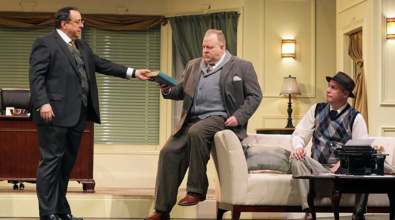 The Georgia Ensemble Theatre comedy “Moonlight and Magnolias” co-stars William S. Murphey (from left), Bart Hansard and Googie Uterhardt. CONTRIBUTED BY DAN CARMODY
