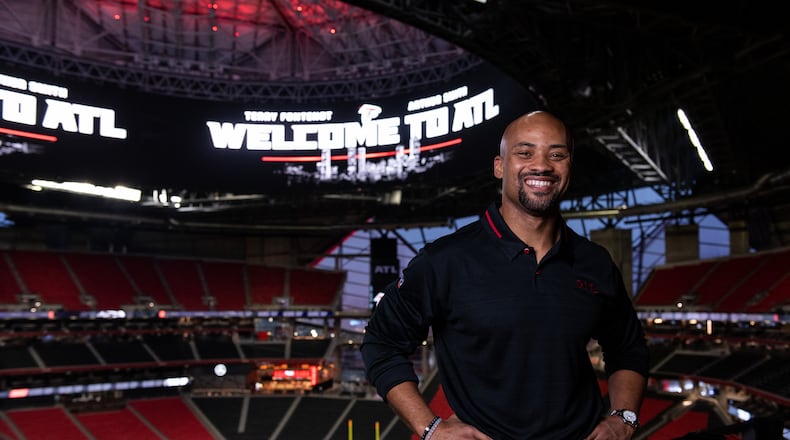 Terry Fontenot poses for a portrait during his first visit to Mercedes-Benz Stadium as the Falcons GM. (Photo by Dakota Williams/Atlanta Falcons).