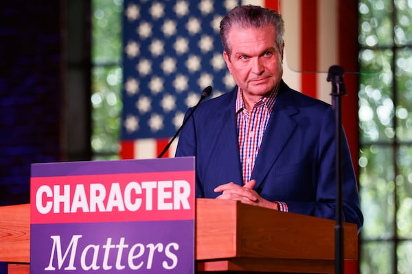 Republican gubernatorial candidate Rick Jackson speaks during his rally at The Bibb Mill Event Center in Columbus last month. (Abbey Cutrer/AJC)