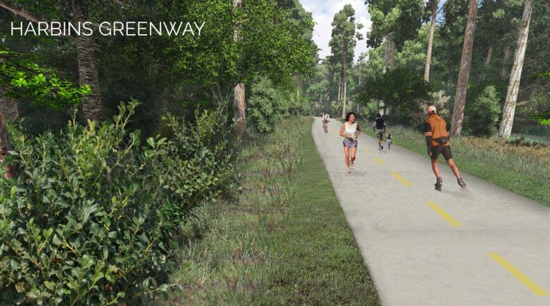 The Gwinnett County Board of Commissioners recently approved the Countywide Trails Master Plan, which includes the Harbins Greenway, a 17.4-mile trail connecting Harbins Park to Bay Creek Park to Tribble Mill Park to Loganville. Courtesy Gwinnett County