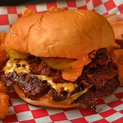 A double burger with bacon from NFA Burger. (Chris Hunt for the AJC)