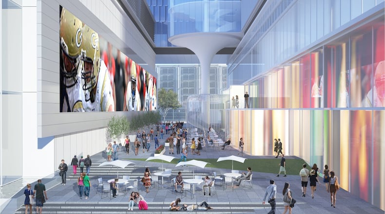 An interior space in the 21-story tower called Coda that is being built at Technology Square. Developer Portman is considering two additional towers nearby. Source: John Portman & Associates.