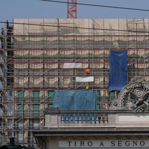 A view of the construction site of the new U.S. Consulate in Milan, Italy, Monday, June 8, 2026, which is under investigation for alleged exploitative labor practices. (AP Photo/Antonio Calanni)
