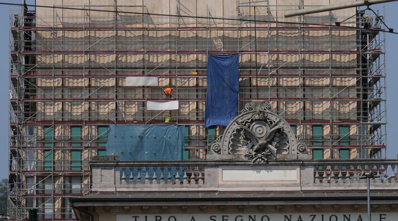 A view of the construction site of the new U.S. Consulate in Milan, Italy, Monday, June 8, 2026, which is under investigation for alleged exploitative labor practices. (AP Photo/Antonio Calanni)