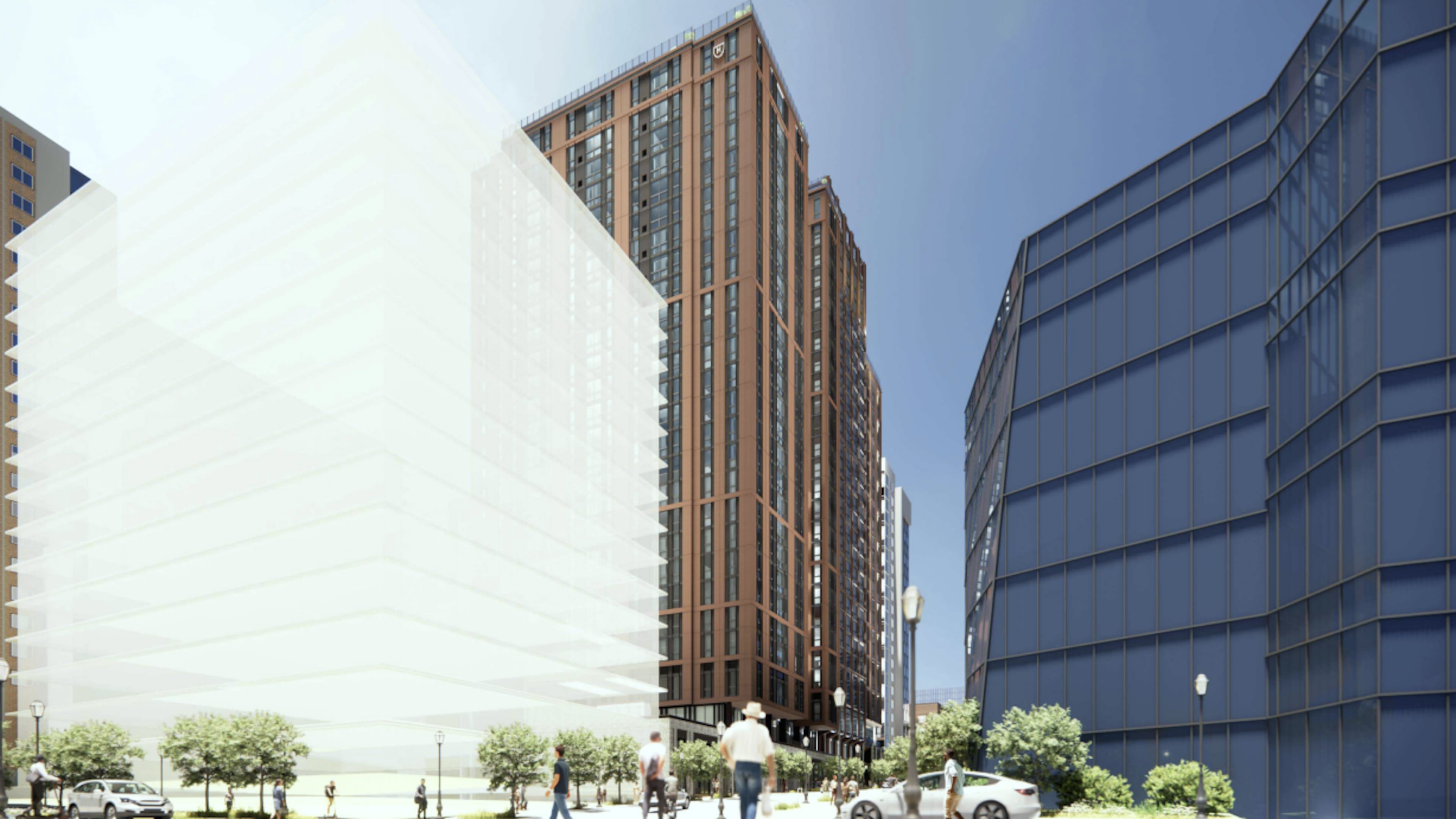 This is a rendering of a proposed student-focused residential tower slated for the Cheetah Lounge site in Midtown. (Courtesy of Core Spaces)