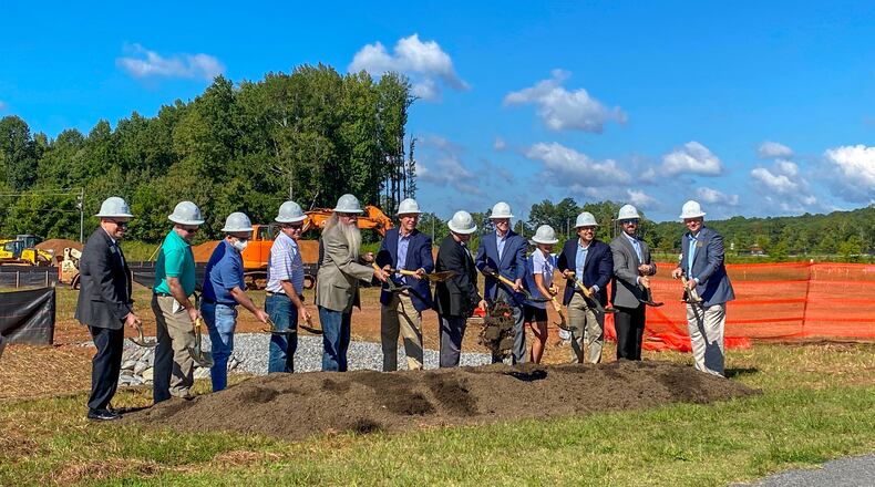 Cherokee County officials shovel the first bit of dirt during a groundbreaking ceremony on Thursday, Sept. 9 for the construction of the new L.B. Ahrens Recreation Center at Cherokee Veterans Park. CONTRIBUTED