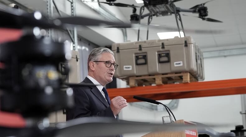 British Prime Minister Keir Starmer speaks on the occasion of the announcement of a defense plan, in Berkshire, England, Tuesday, June 30, 2026. (Stefan Rousseau/Pool Photo via AP)