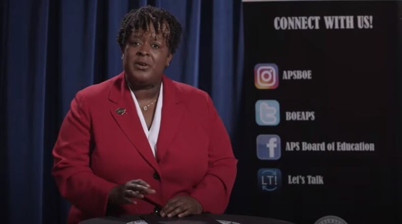 Lisa Herring, the Atlanta school board's choice to be the district's next superintendent, is shown in this screenshot from a question-and-answer session posted on the Atlanta Board of Education's YouTube page on Monday, April 27, 2020.