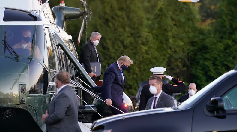 President Donald Trump arrives at Walter Reed Medical Center in Bethesda, Md., after testing positive for COVID-19, Oct. 2, 2020. (Doug Mills/The New York Times)