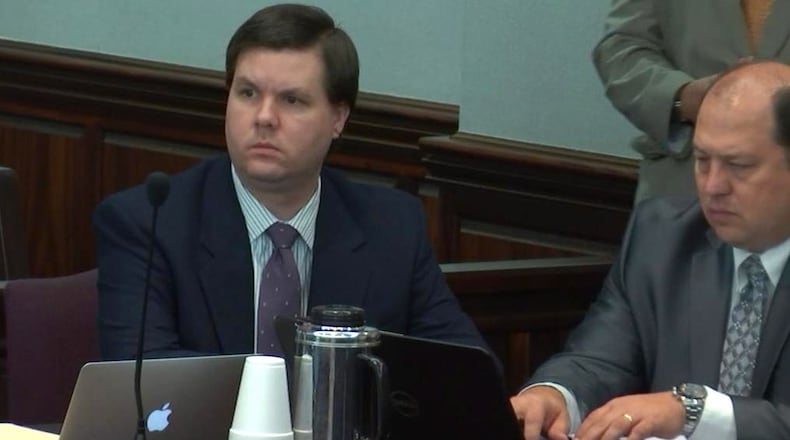 Ross Harris during his murder trial last week in Brunswick; at his right is attorney Bryan Lumpkin, a member of the defense team. (Screen capture via WSB-TV)