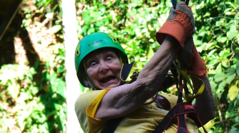 Jacque Digieso, co-founder of The Cottage School in Roswell, is definitely outside her comfort zone zip lining in Costa Rica. 
Courtesy of Jacque Digieso.