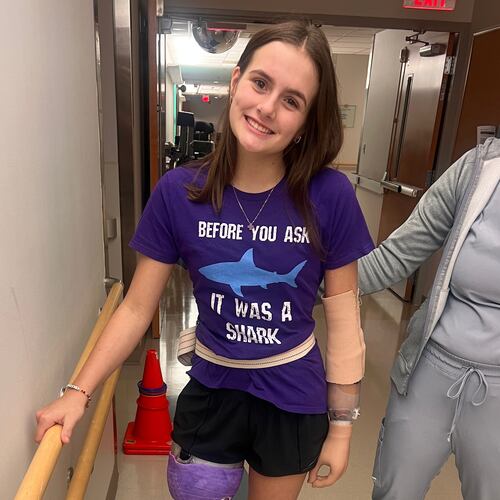 This undated photo courtesy of the Gribbin family shows Lulu Gribbin, who lost her hand and part of her leg in a shark attack off the coast of Florida in 2024. (Courtesy of Gribbin family)