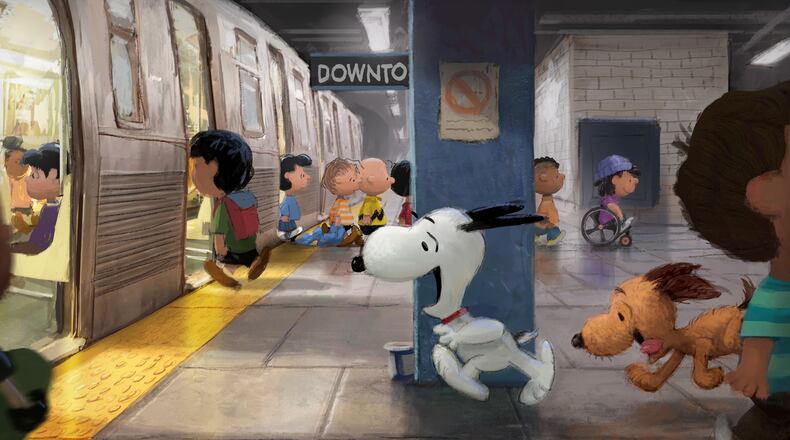 This image released by Apple TV shows “Peanuts” characters, including Snoopy, center, in a scene from the animated movie “Snoopy Unleashed” coming to Apple TV in 2027. (Apple TV via AP)