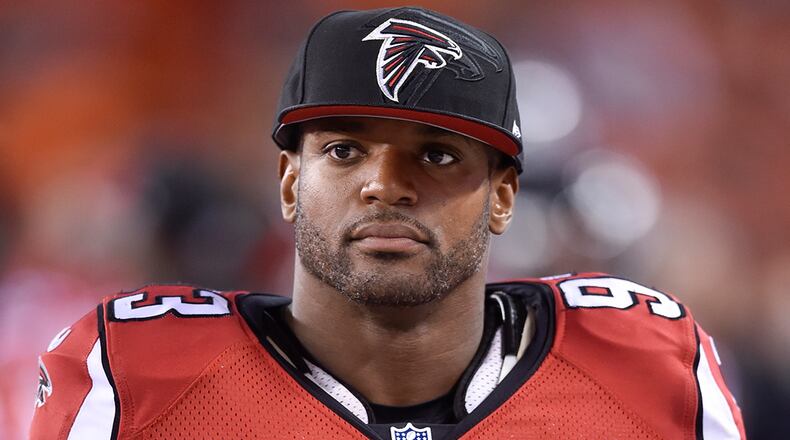 Atlanta Falcons defensive end Dwight Freeney walks off the field after an NFL preseason football game against the Cleveland Browns, Thursday, Aug. 18, 2016, in Cleveland. The Falcons won 24-13. (David Richard/AP)