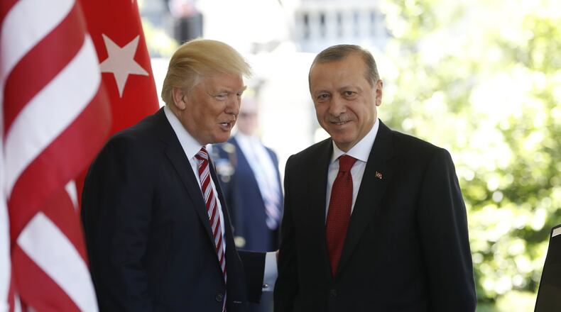 President Donald Trump welcomes Turkish President Recep Tayyip Erdogan to the White House on Tuesday. In an interview earlier this month, Trump mentioned tax deductions “for birds flying across America.” (AP Photo/Pablo Martinez Monsivais)