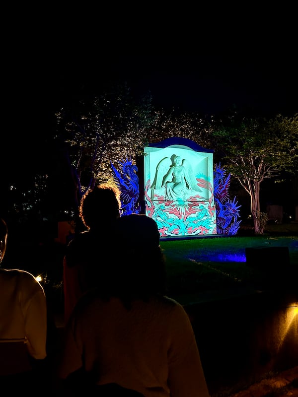A projection by Atlanta artist Angie Jerez during "Illumine" in 2025. (Courtesy of the George Gomez/Historic Oakland Foundation)