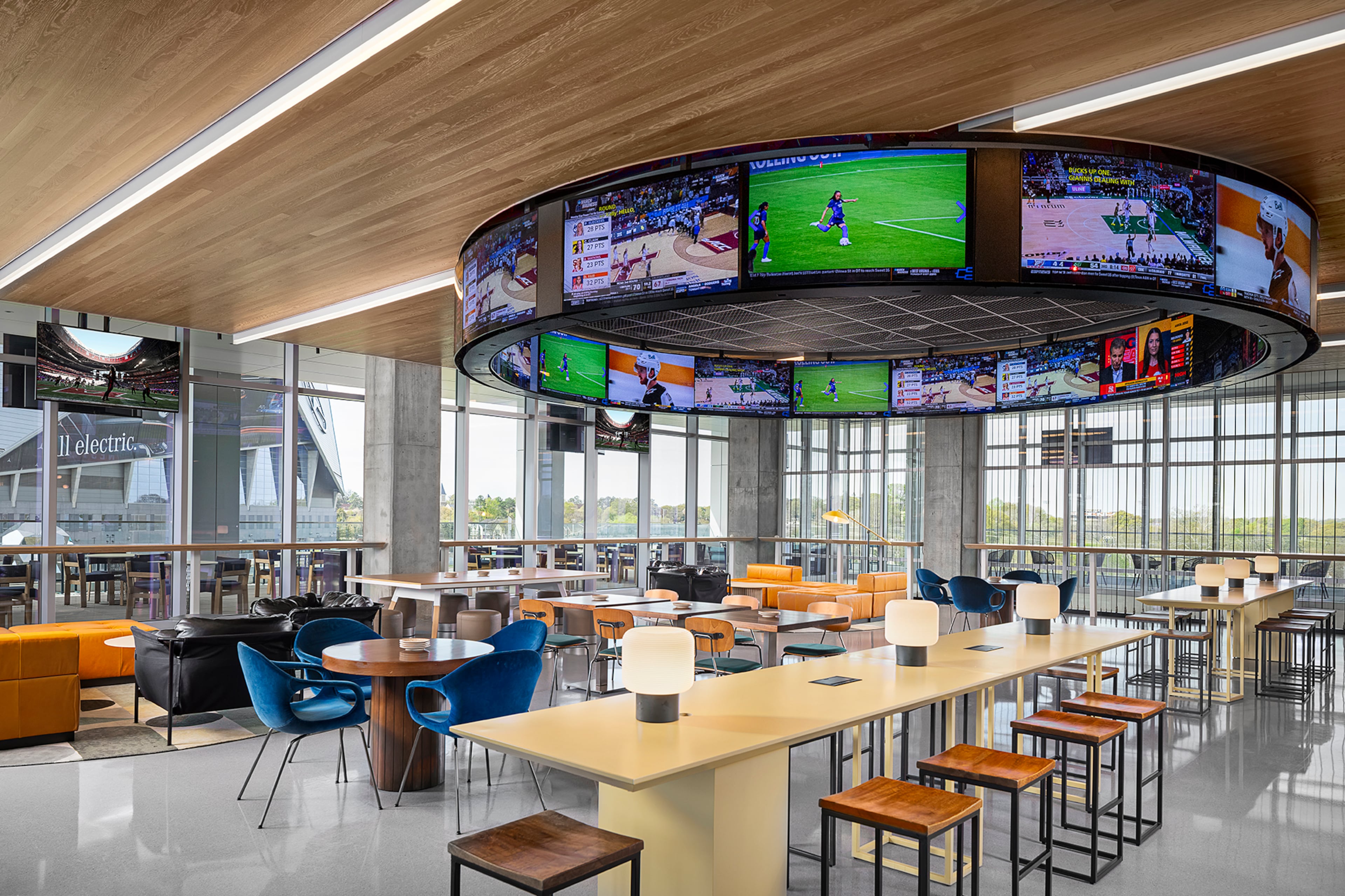 Nest on Four sports bar gives guests panoramic views of Mercedes Benz Stadium from the fourth floor of the Signia by Hilton Atlanta. (Courtesy of Signia by Hilton Atlanta)