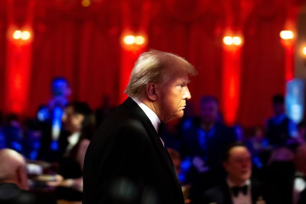FILE - President-elect Donald Trump arrives to speak during an America First Policy Institute gala at his Mar-a-Lago estate, Nov. 14, 2024, in Palm Beach, Fla. (AP Photo/Alex Brandon, File)