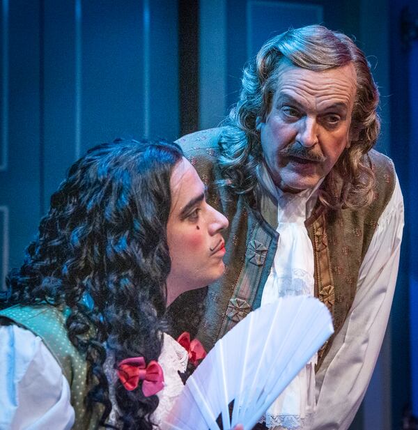 A scene-stealing Chris Hecke (left) portrays Sparkish, a foppish and foolish poet, in a scene with Watkins.