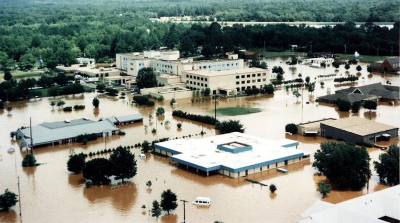 An aerial photo shows flooding around Palmyra Medical Center during the Flood of 1994. (File Photo/Albany Herald)