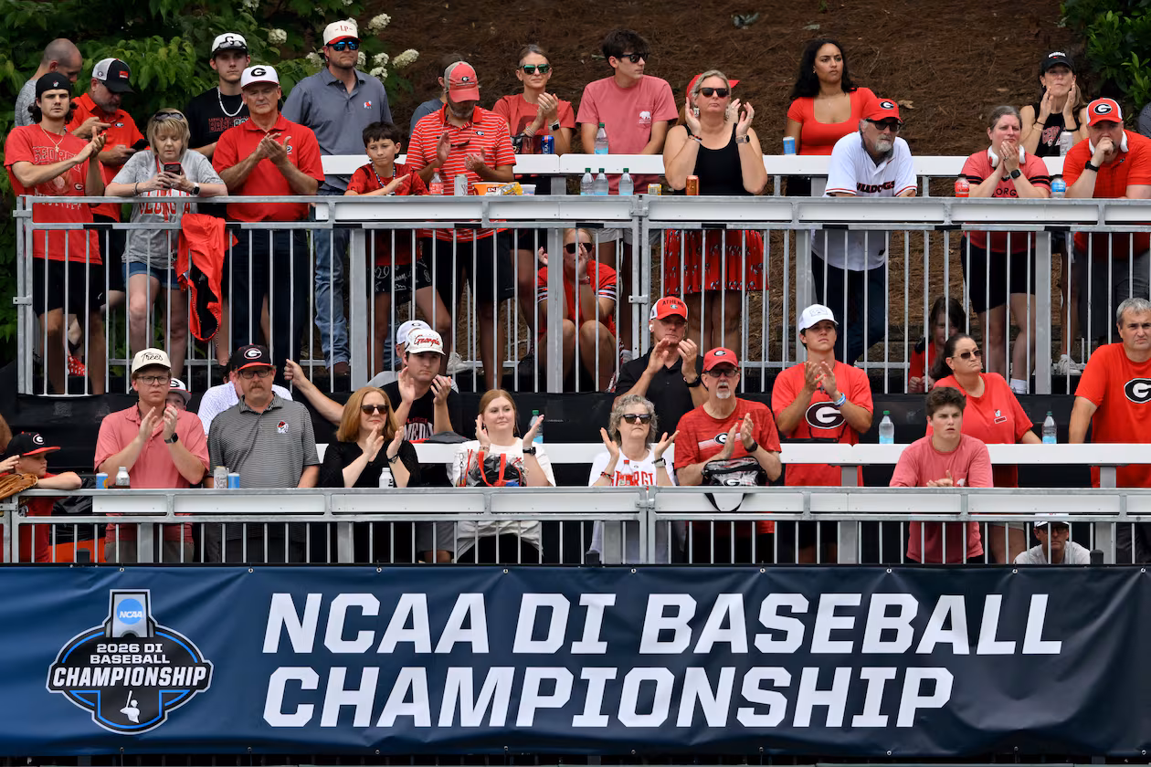 Georgia fans cheer during the first inning of their NCAA Regional game at Foley Field, Friday, May 29, 2026, in Athens. (Hyosub Shin/AJC)