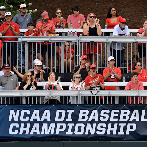 Georgia fans cheer during the first inning of their NCAA Regional game at Foley Field, Friday, May 29, 2026, in Athens. (Hyosub Shin/AJC)