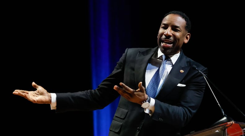Atlanta Mayor Andre Dickens announced the largest expansion to MARTA’s train network in decades with four new stations planned, including one on the Westside Beltline. The news was part of his State of the City address at the Woodruff Arts Center. (Miguel Martinez /miguel.martinezjimenez@ajc.com)