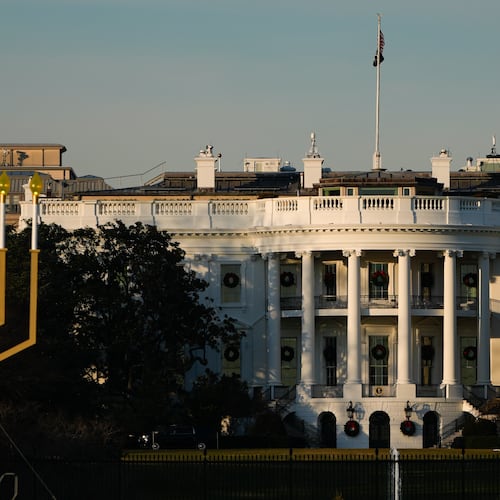 FILE - A large menorah stands in front of the White House on the third night of Hanukkah, Dec. 16, 2025, in Washington. (AP Photo/Julia Demaree Nikhinson, File)