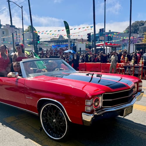 Drivers participate in the annual King of the Streets event celebrating lowriding, a Mexican American and Chicano cultural tradition rooted in car customization, Saturday, Sept. 19, 2026, in San Francisco. (AP Photo/Haven Daley)