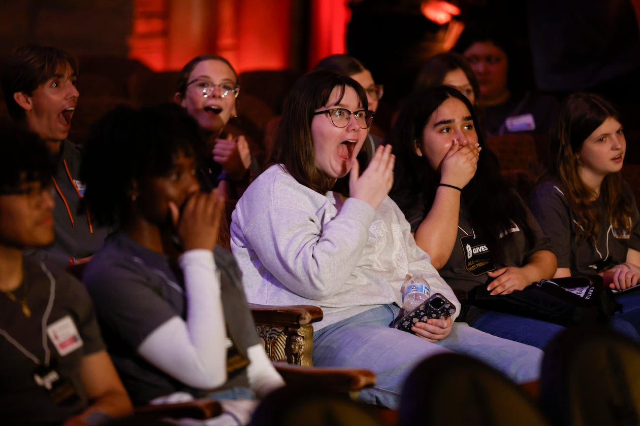 High school students enjoy a demonstration by organist Ken Double at a shadowing day at the Fox Theatre in Atlanta on Monday, March 23, 2026. (Arvin Temkar/AJC)