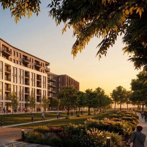 This is a rendering of Portman Holdings' first planned apartment building, at its Amsterdam Walk redevelopment. (Courtesy of Invest Atlanta)