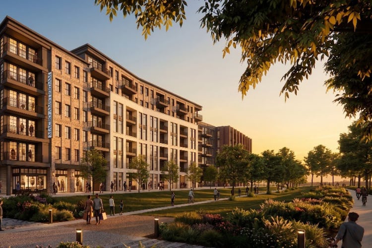 This is a rendering of Portman Holdings' first planned apartment building, at its Amsterdam Walk redevelopment. (Courtesy of Invest Atlanta)