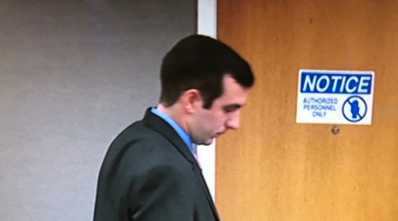 Former Gwinnett County officer Robert McDonald in court last week. Video feed from trial.